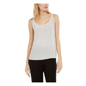 EILEEN FISHER Womens Ivory Pinstripe Sleeveless Scoop Neck Tank Top M